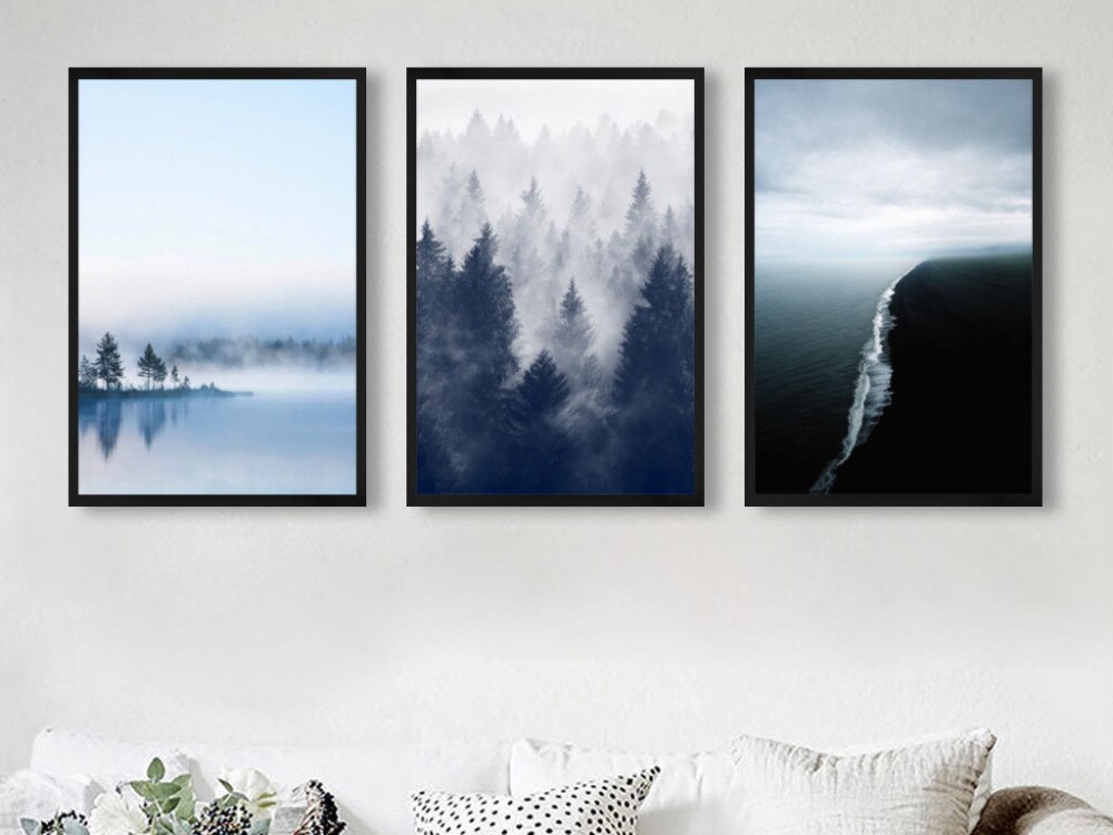 Mountain Water Fog Landscape 3 Piece Modern Wall Painting Art Picture Paint Canvas Home Decor Unframed