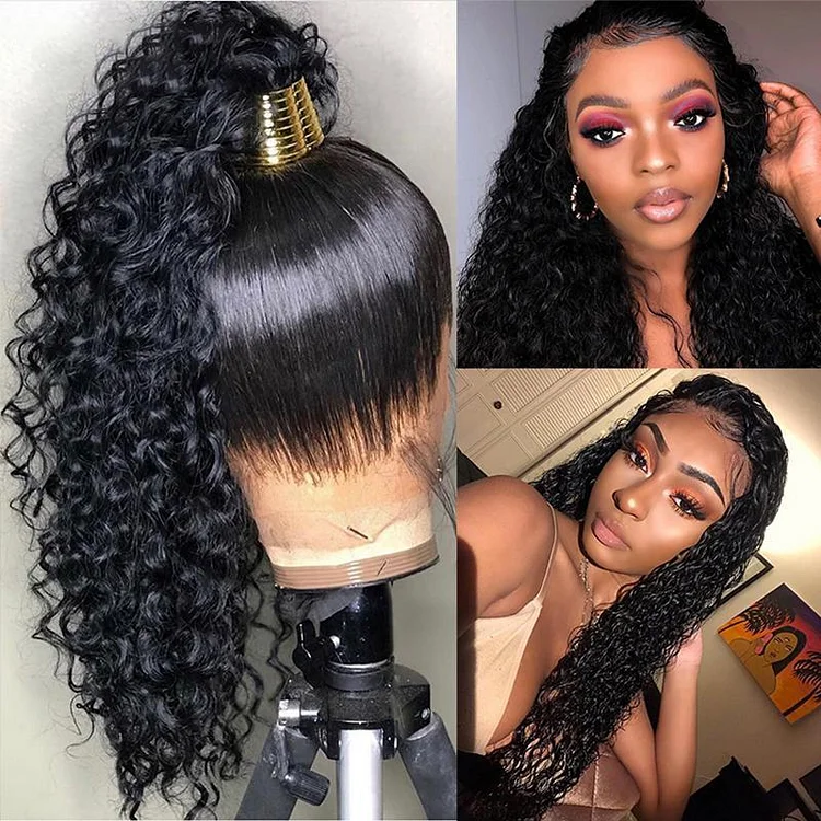Curly Human Hair Wig Water Wave Wig 360 Lace Frontal Wig Pre Plucked With Baby Hair