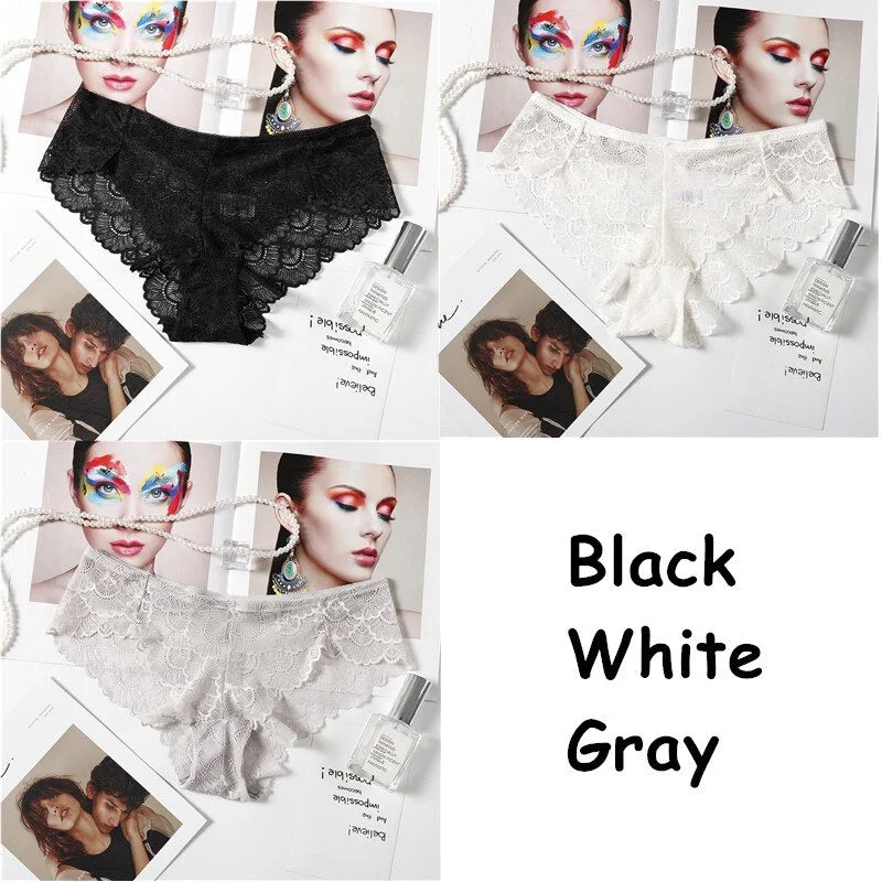 3PCS Sexy Lace Panties Solid Soft Breathable Briefs Seamless Women Underwear Ladies Panty Transparent Tempting Low-Rise Lingerie