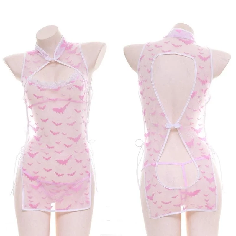 Kawaii Pink Transparent Cheongsam Pajamas Lingerie SP082
