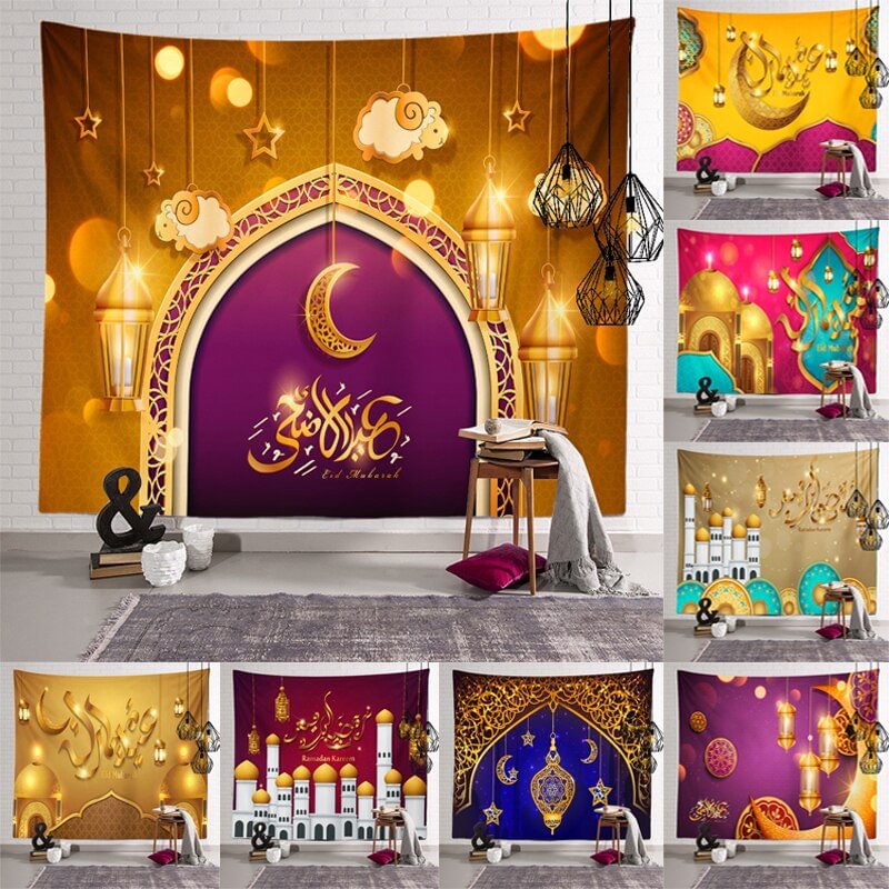 2021 Ramadan Decorations Home Tapestry Moon Star Eid Mubarak Wall Hanging Tapestries Decor Living Room Bedroom Background Decor