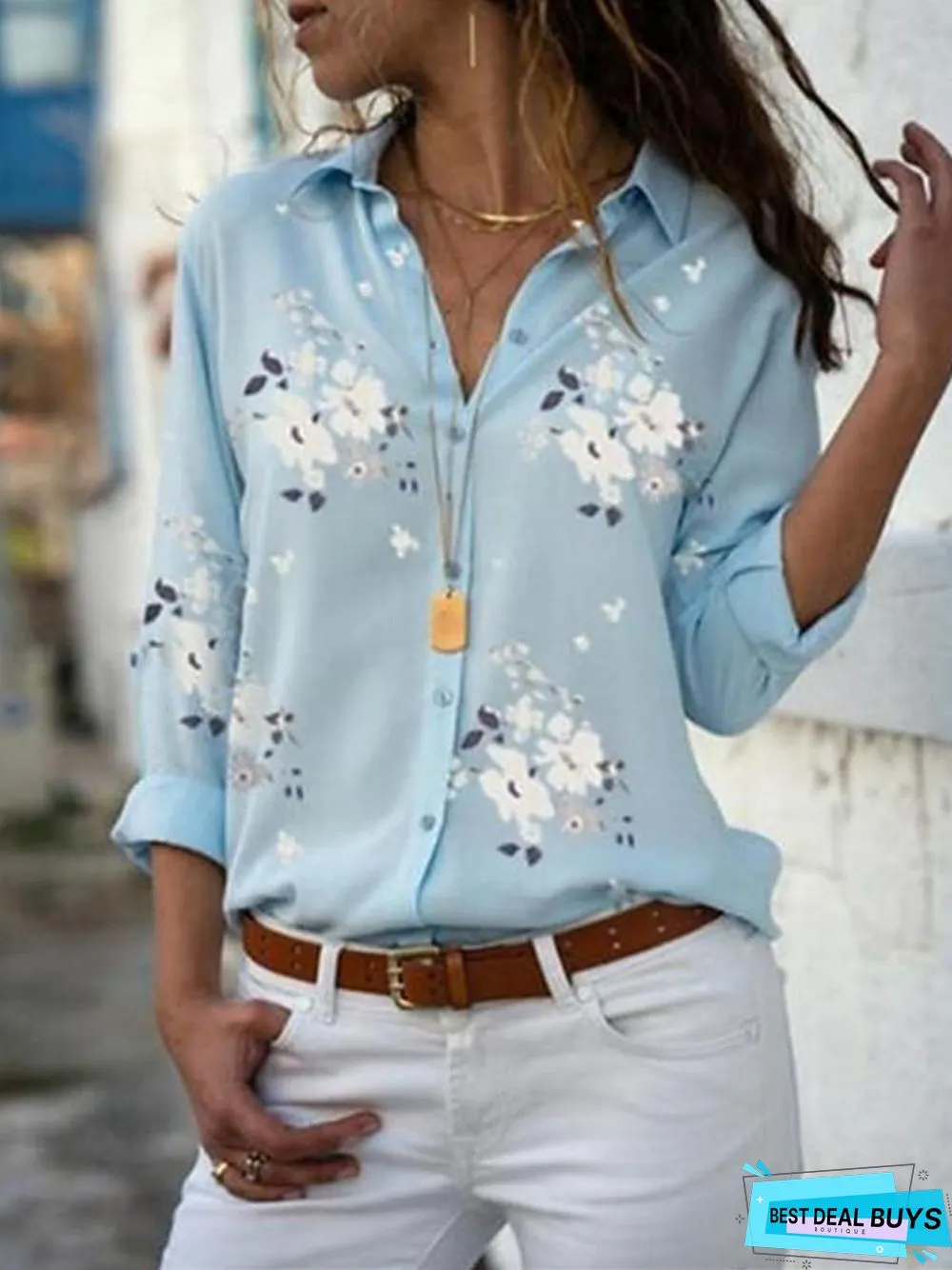 Women's Blouse Shirt Leopard Floral Flower Long Sleeve Print Shirt Collar Tops Casual Basic Top Leopard White Yellow / Work-826