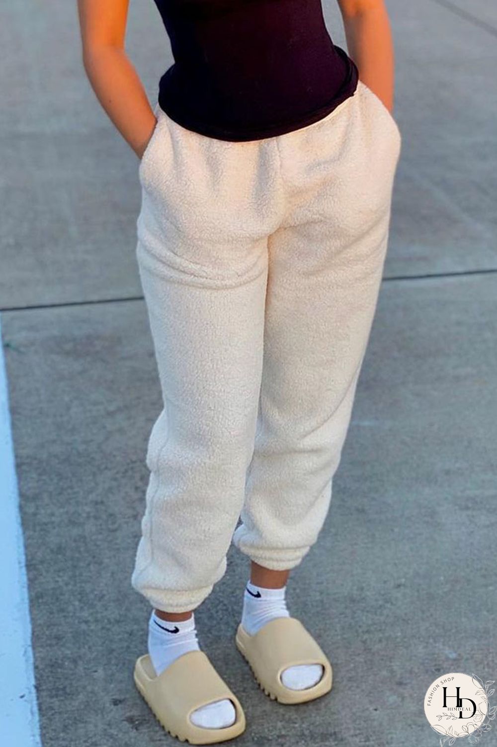 White Casual Solid Regular Mid Waist Pencil Bottoms