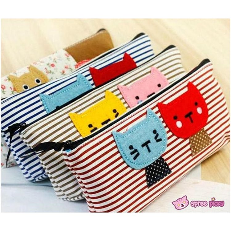 [4 Colors] Kawaii Kitten Canvas Bag Pencial Bag Cosmetic Bag SP151701