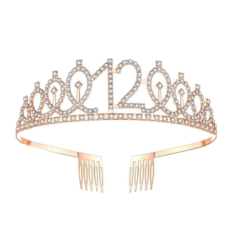 Women’s IG Style Shiny Number Crown Alloy Hollow Out Inlay Rhinestones Crown