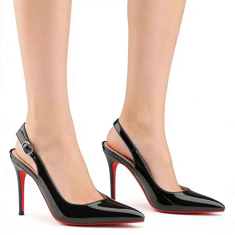 100mm Women's Pointed Toe Slingback Heels Red Bottoms Pumps Dress Shoes Sandals VOCOSI VOCOSI
