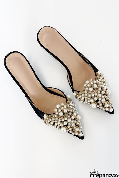 Pearl Lace High Heel Mules