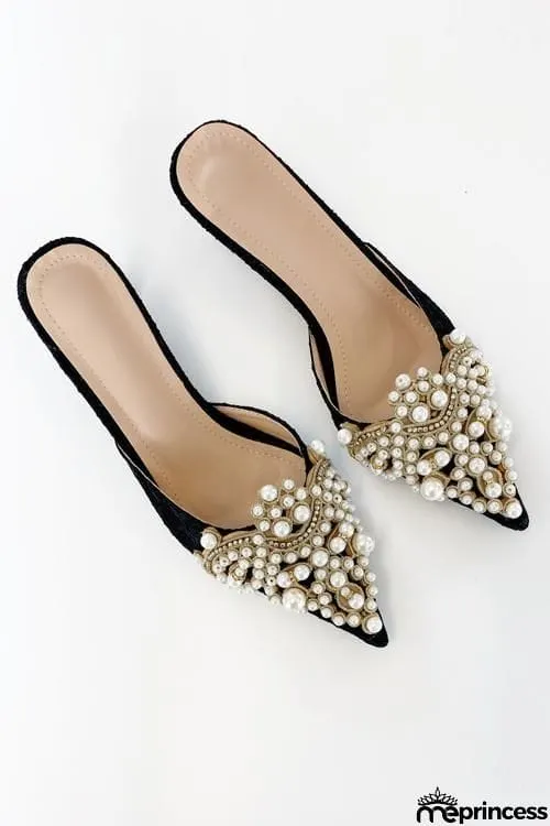 Pearl Lace High Heel Mules