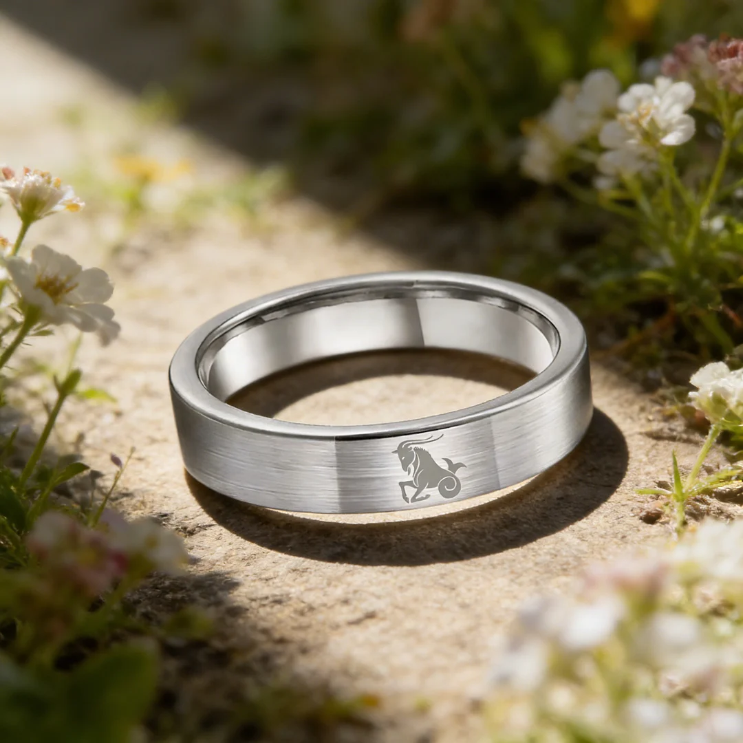 Men Women Sliver Capricorn Tungsten Carbide Rings Couple Wedding Bands Flat Comfort Fit 4MM 6MM 8MM