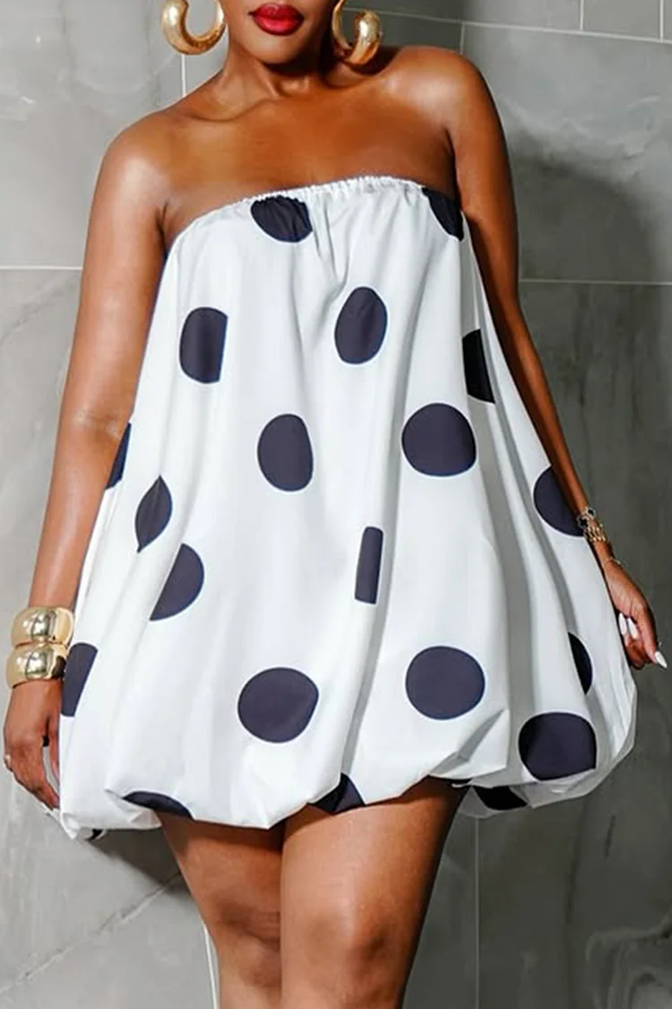 Plus Size Party White Polka Dot Bubble Casual Mini Dresses [Pre-Order] 2024 - Xpluswear