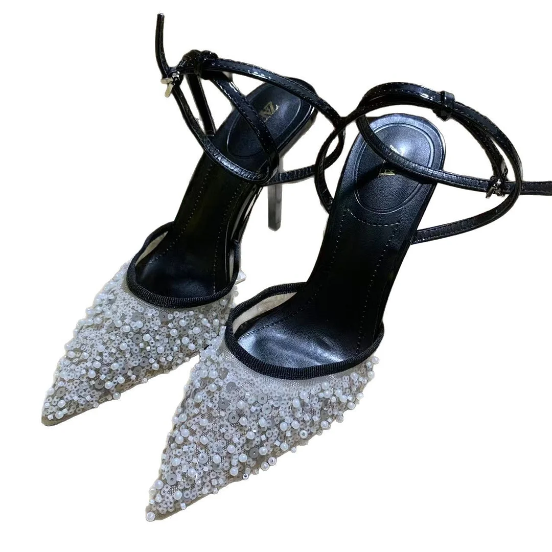 Breakj Breakj Home 2025 New Women's Shoes White Leud Low Heel Temperament High Heels High Heels After The Shallow Mouth Of Studs Single Shoes