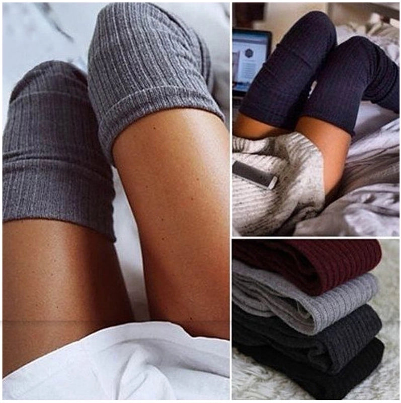 Women’s Basic Solid Color Cotton Blending Jacquard Socks Over The Knee Socks