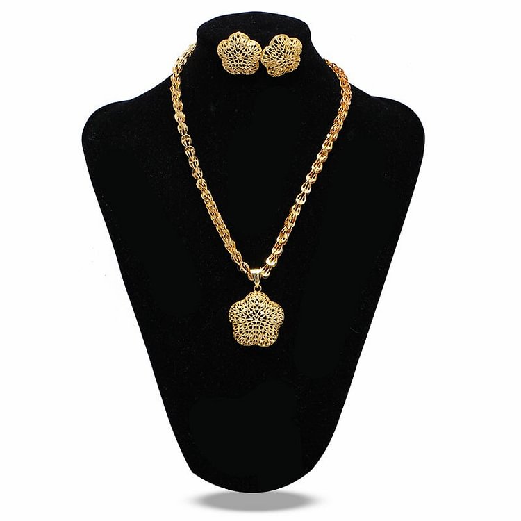 gold Necklace Earring Set Women Party Gift Dubai pillar Jewelry Sets