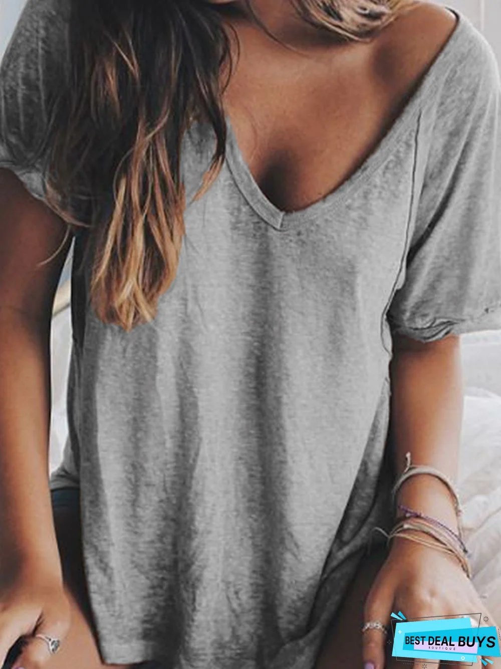 Woman Summer V neck Loose T Shirt Tops