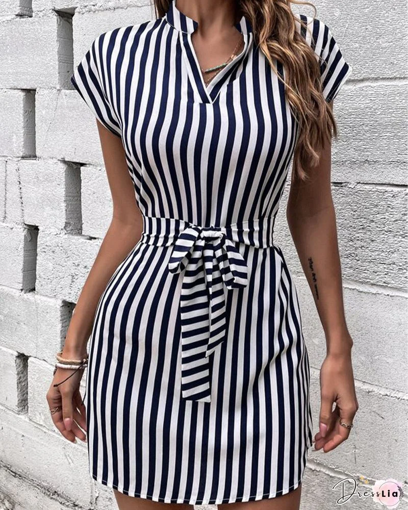 Short Sleeve Round Neck Plaid Mini Dress