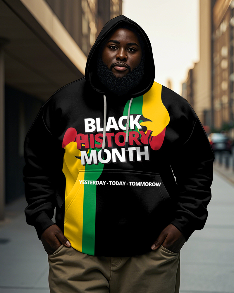 Men's Plus Size Black History Month Color Block Fist Print Hoodie