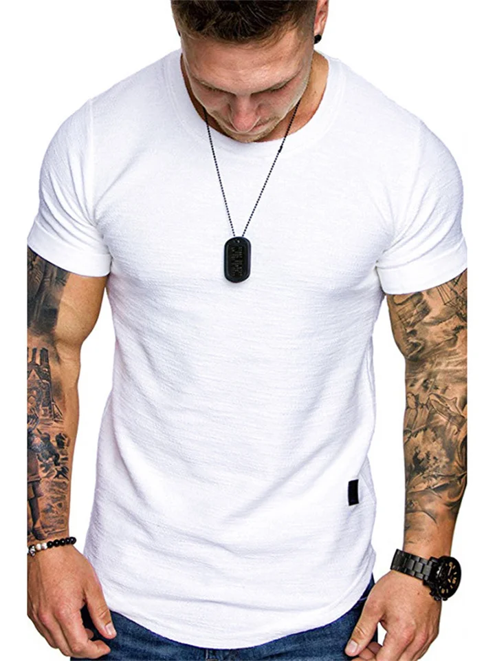 Solid Color New Fashion Urban Slim Type Men's T-shirt Collarless Set Thin Section Bamboo Cotton Large Size Casual Set Short-sleeved Bottoming Shirt Men