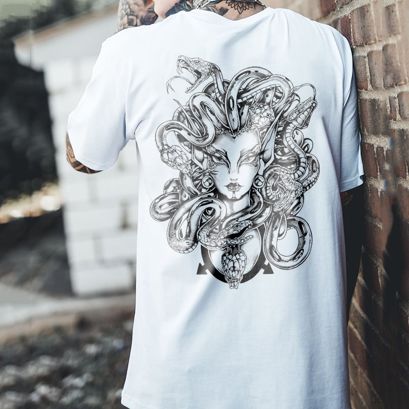 Evil Medusa print men casual tees designer - Krazyskull