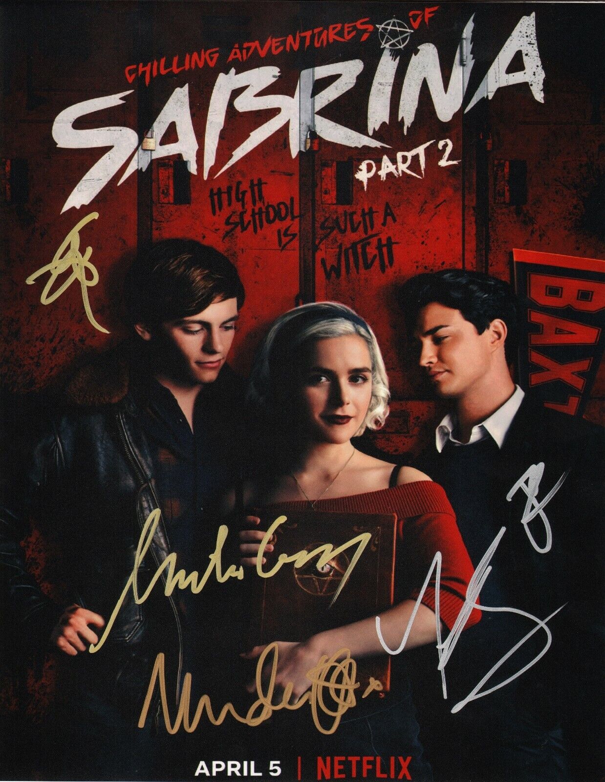 CHILLING ADVENTURES OF SABRINA Cast x5 Hand-Signed KIERNAN SHIPKA 11x14 Photo Poster painting