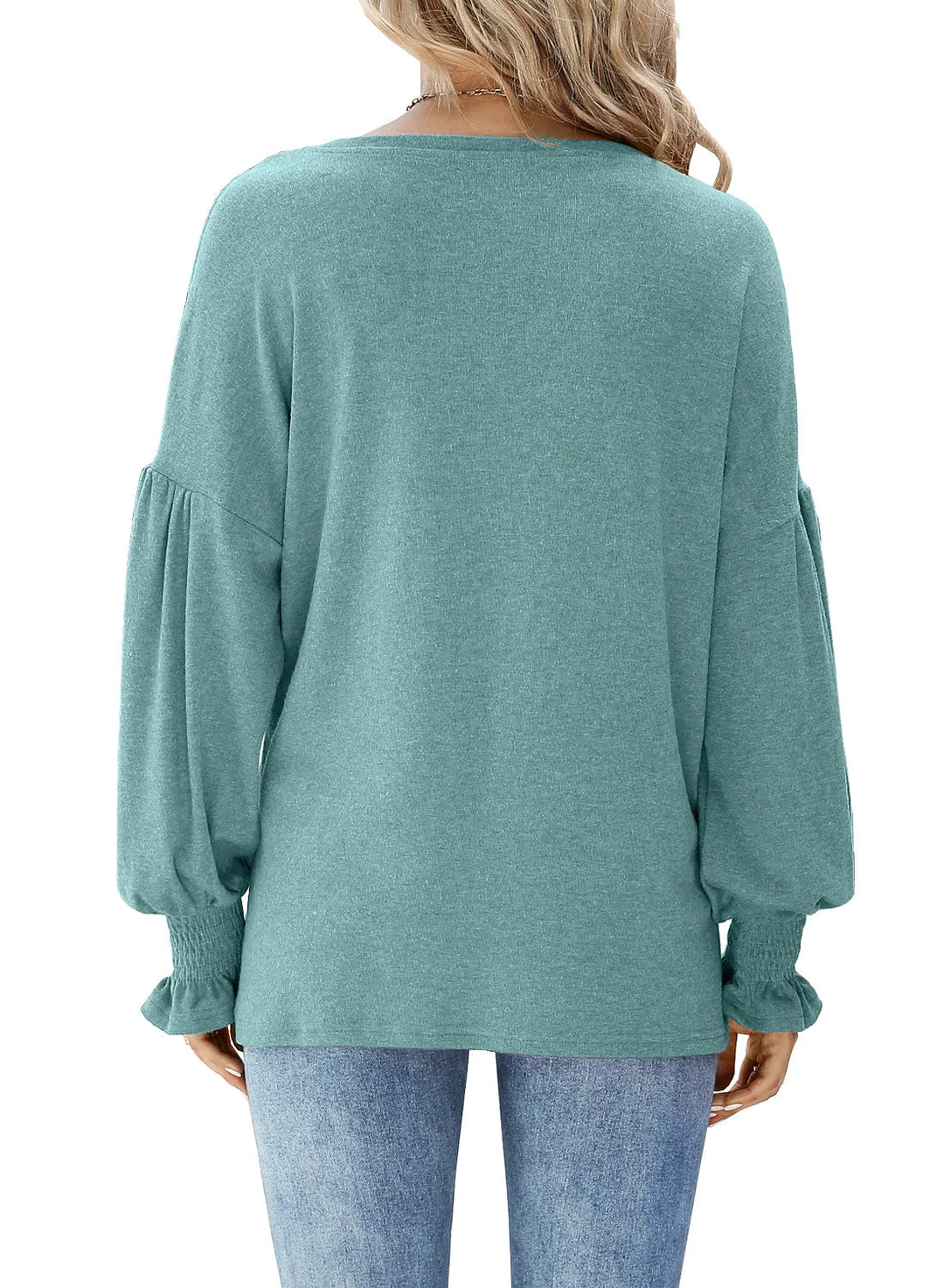 MIHOLL Womens Long Sleeve Top Crew Neck Ruffle Lantern Sleeve Casual Loose Blouse T Shirts