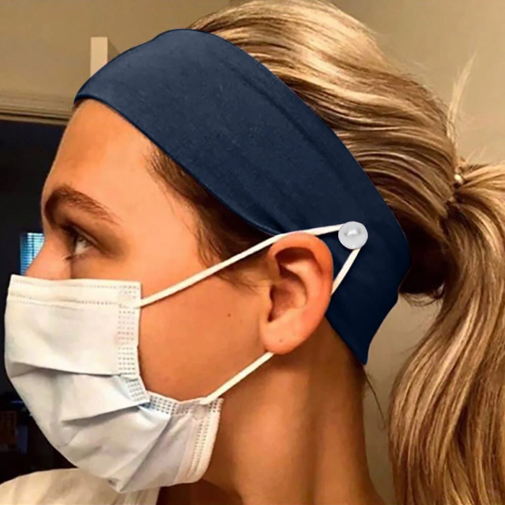 Unisex Bandana Fiber Nurse Button Headband Face Mask Holder Solid Color Anti Tight Protect Ears Hairband Turban Headband 2021