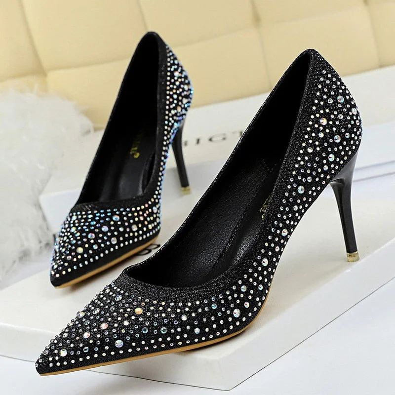 BIGTREE Shoes Rhinestone Woman Pumps Fashion Wedding Shoes Women Basic Pump Stiletto Heels 10cm 7cm Heeled Shoes High Heels