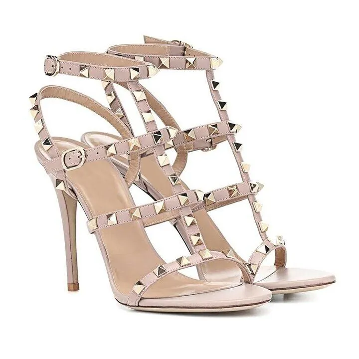 100mm Women's Rivets Stiletto Heels Party Daily Summer Pink Sandals-vocosishoes