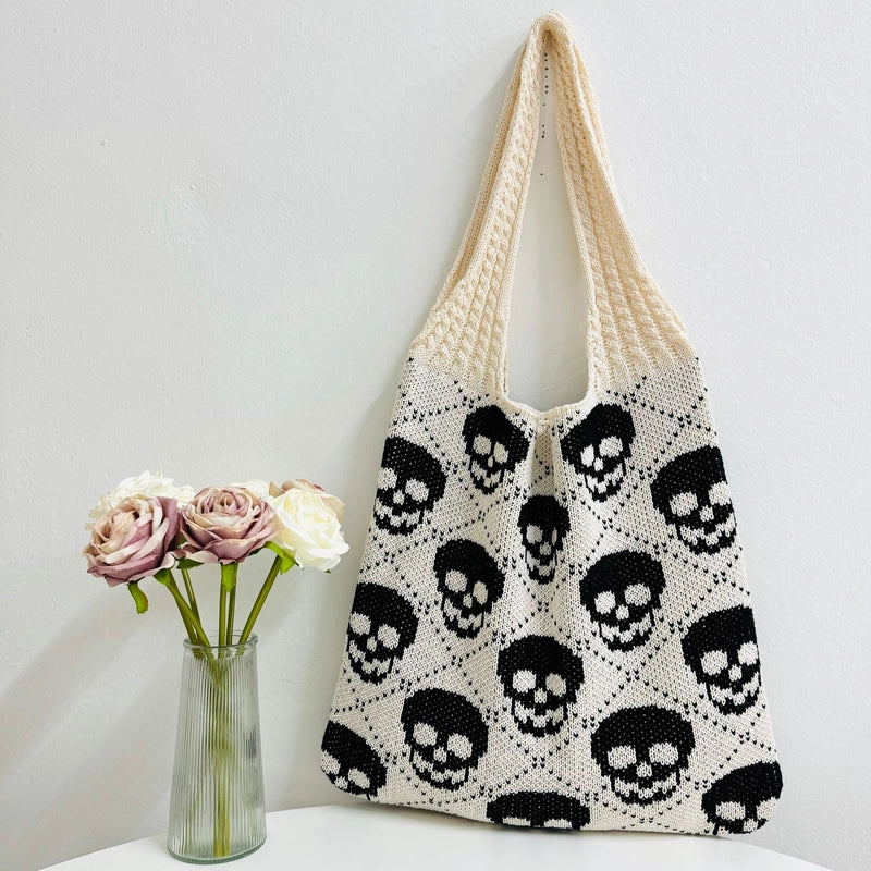 Halloween Women's Large Polyester Skull Elegant Classic Style Knitting Oval Open Shoulder Bag