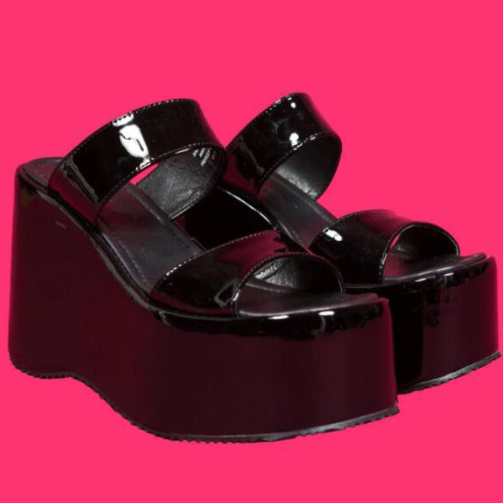 2021 Plus Size 43 Shoes Women High Platform Black Gothic Cosplay Comfortable Wedges Heels Sandal Slippers Summer Outdoor Slides