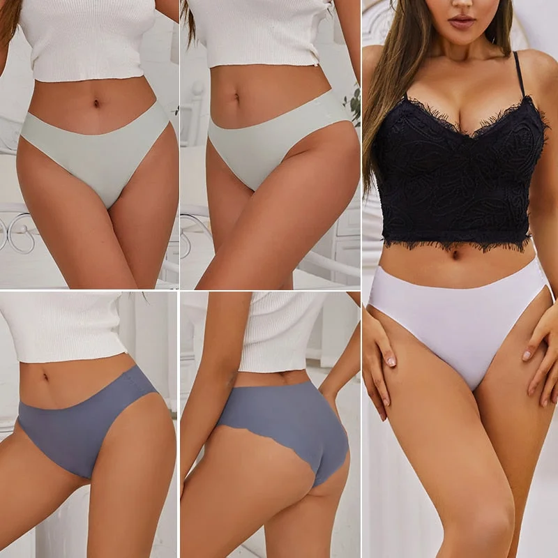 FINETOO 2PCS/Set M-XL Seamless Ice Silk Sexy Women Panties Pantys 7 Solid Colors Breathable Pantys Underwear For Girls Lingerie