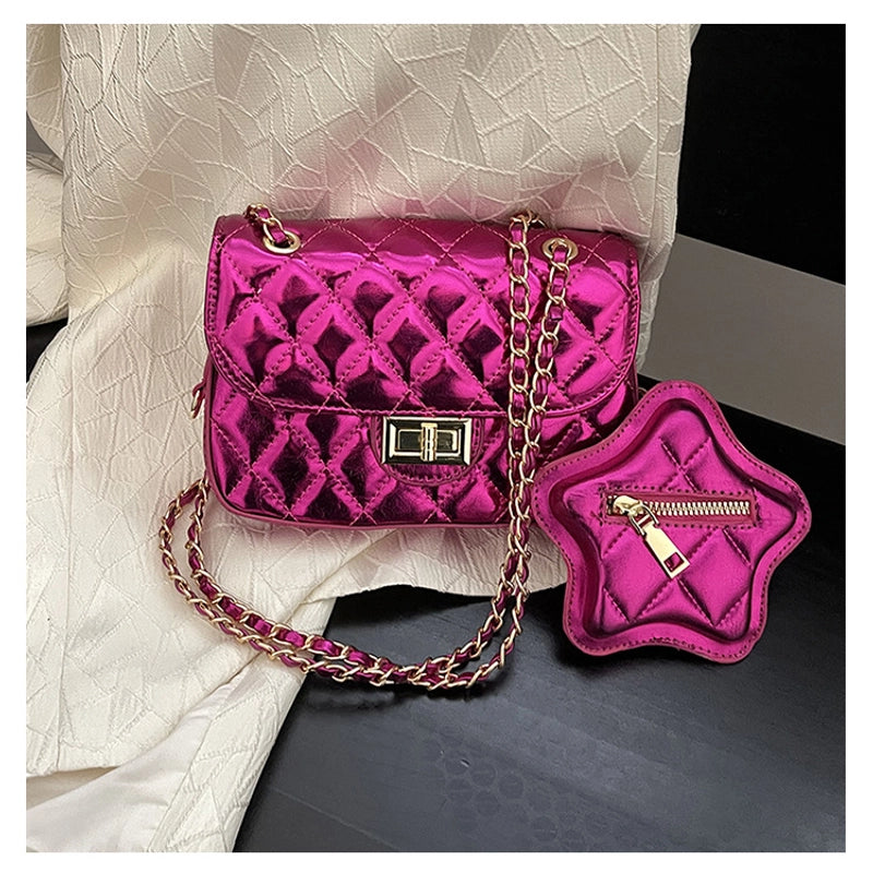 Women’s Small Pu Leather Lingge Streetwear Magnetic Buckle Square Bag