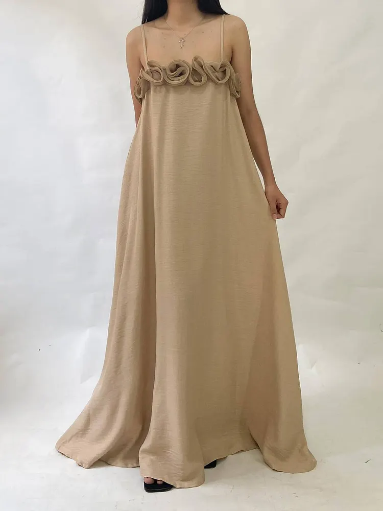 Three-dimensional Flower Maxi Sling Dress
