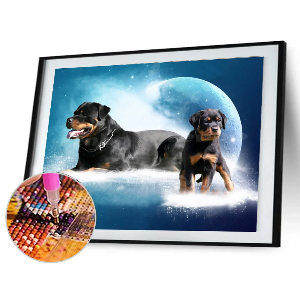 Diamond Painting - Full Round Drill - Dogs Moon(Canvas|40*30cm)