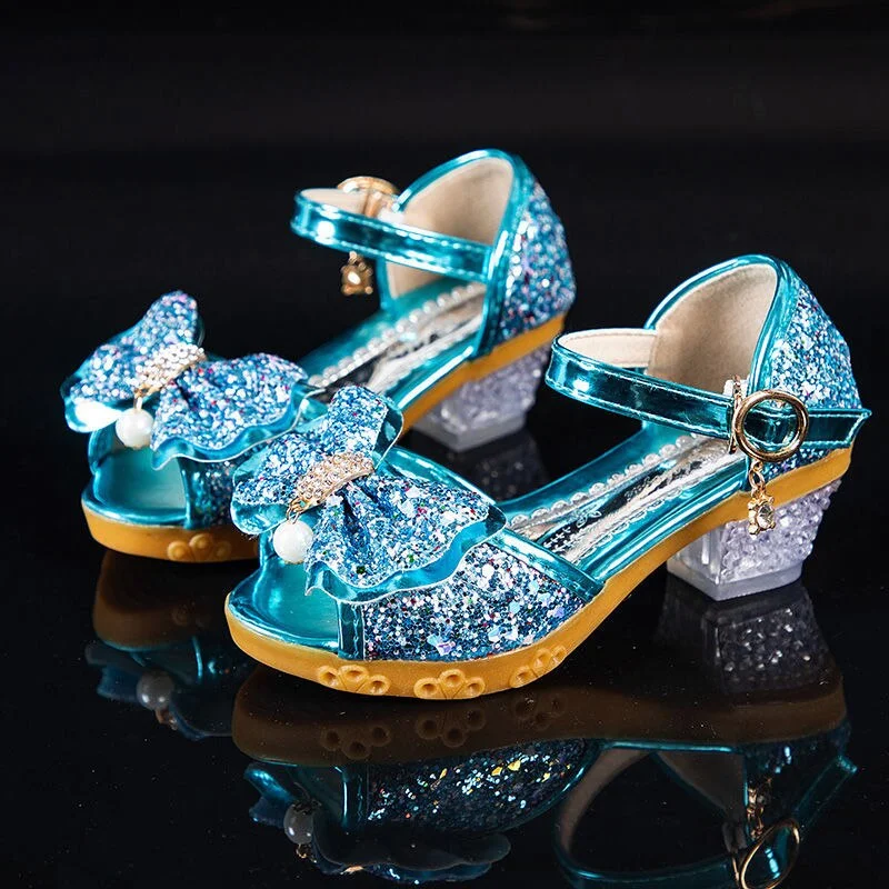 Girls Sandals Summer 2020 New Children's Princess Shoes Little Girls High-heeled Bow-knot Crystal Sandals Party Dress Wedding