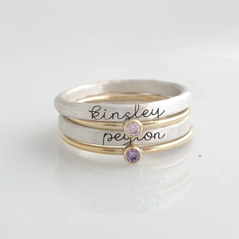 Stacking Name Rings, Personalized Rings, Mixed Metals, Rose Gold Filled, Yellow Gold on sale Filled, Silver Rings, Two Name RIngs, Gift for mom, new