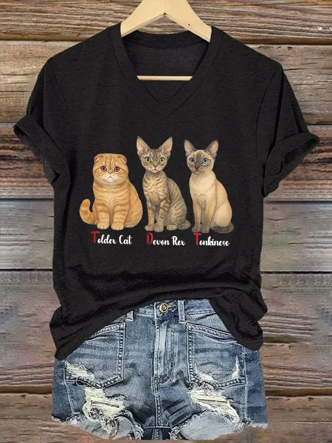Women's Foldex Cat Devon Rex Tonkinese Print T-Shirt  socialshop