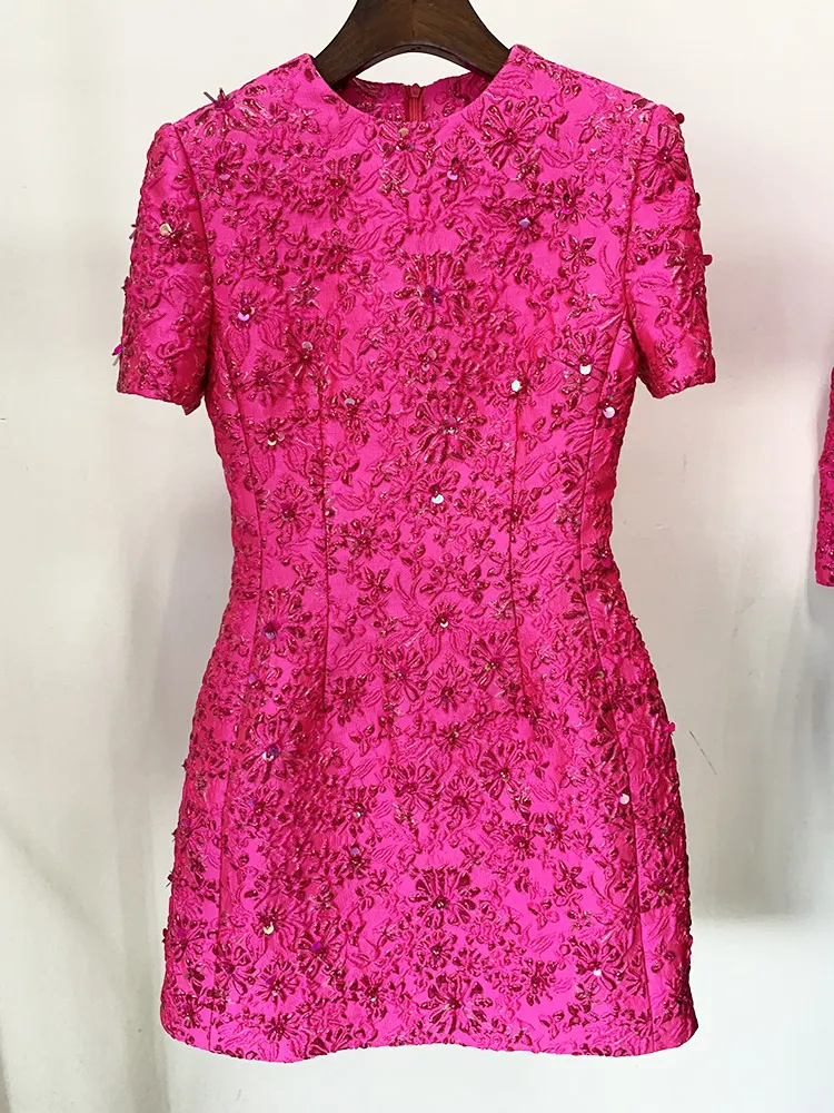Nigikala Nigikala New Star Fashion Rosy Series Of Brocing Heavy Industry Nails Short Sleeve Dress