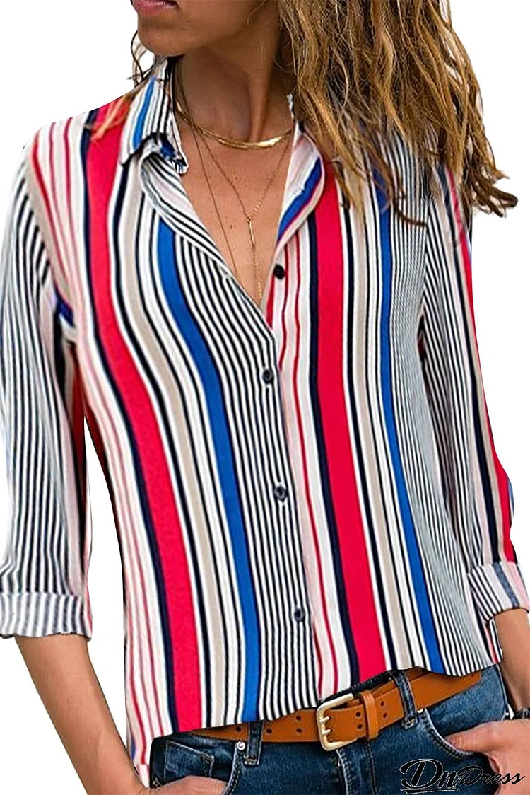 Navy Striped Modern Women Shirt