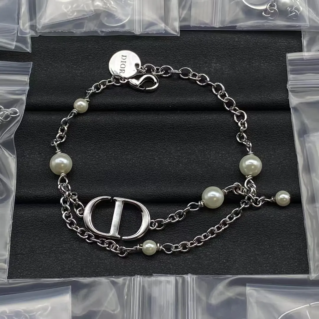 Dior CD Pearl Charms Silver Chain Bracelet