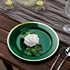 10 Pack | Regal 10" Hunter Emerald Green and Gold Plastic Dinner Plates - Round