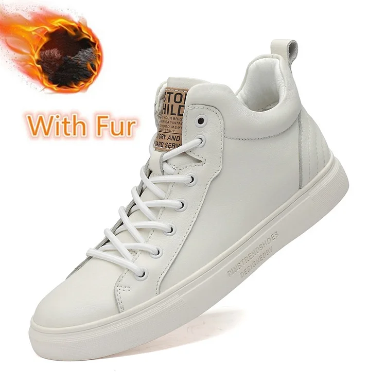 Ceeyan Winter Male Genuine Leather Luxury Upscale All-Match School Shoes Men's Motorcycle Warm Boot with Fur Casual Walking Shoes