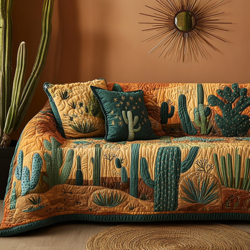 Cactus Garden Quilted Sofa Cover NCU0DK10838 everthome
