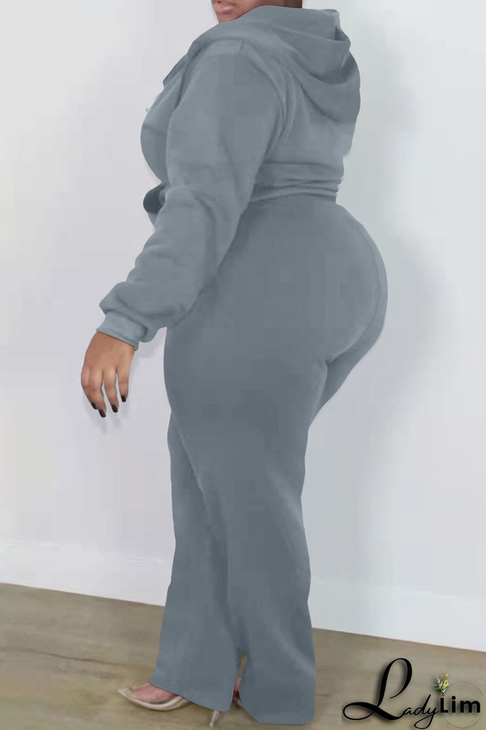 Black Fashion Casual Letter Print Basic Hooded Collar Plus Size Two Pieces