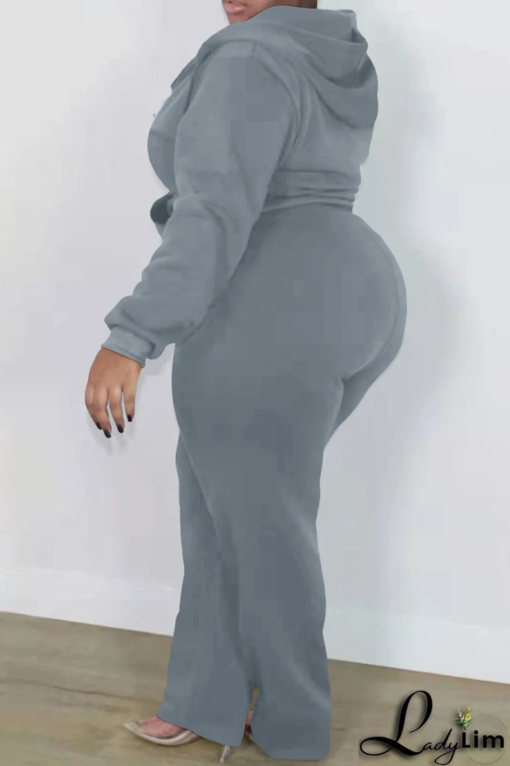 Black Fashion Casual Letter Print Basic Hooded Collar Plus Size Two Pieces