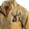Men's Half Open Collar Sweatshirt Vintage American Deer Print by Inlyline