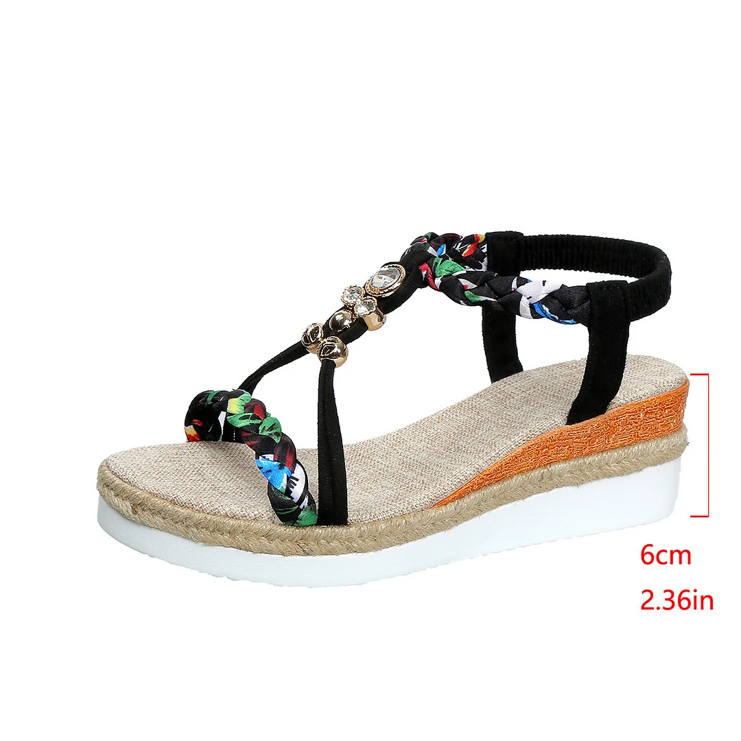 Yyvonne And Summer New Round Head Flat Bottom Heel Sandals Women Weaving Beads Toe Bohemian Thick-Soled Beach Sandals