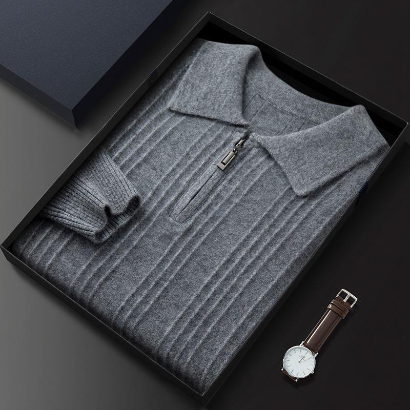 Men's Zipped Neckline Cashmere Sweater REAL SILK LIFE