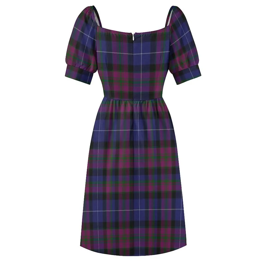 Pride Of Scotland Tartan Plaid Dress Women Boho High Waist Flared Puff Sleeve Cute Sweetheart Midi Dress Plaid-XL