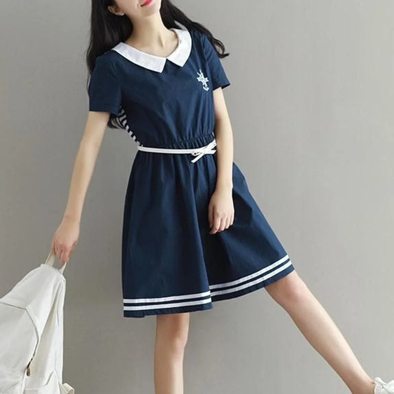 White/Navy Kawaii Sailor Uniform Dress SP179799