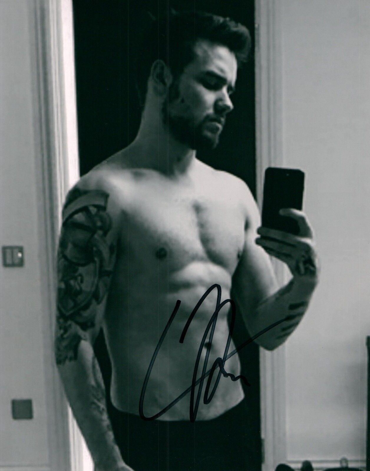 Liam Payne One Direction Shirtless B&W Hand Signed 8x10 Photo Poster painting COA Proof Look